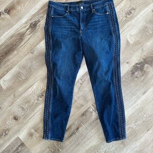 White House Black Market Dark Blue Skinny Jeans with Side Braid